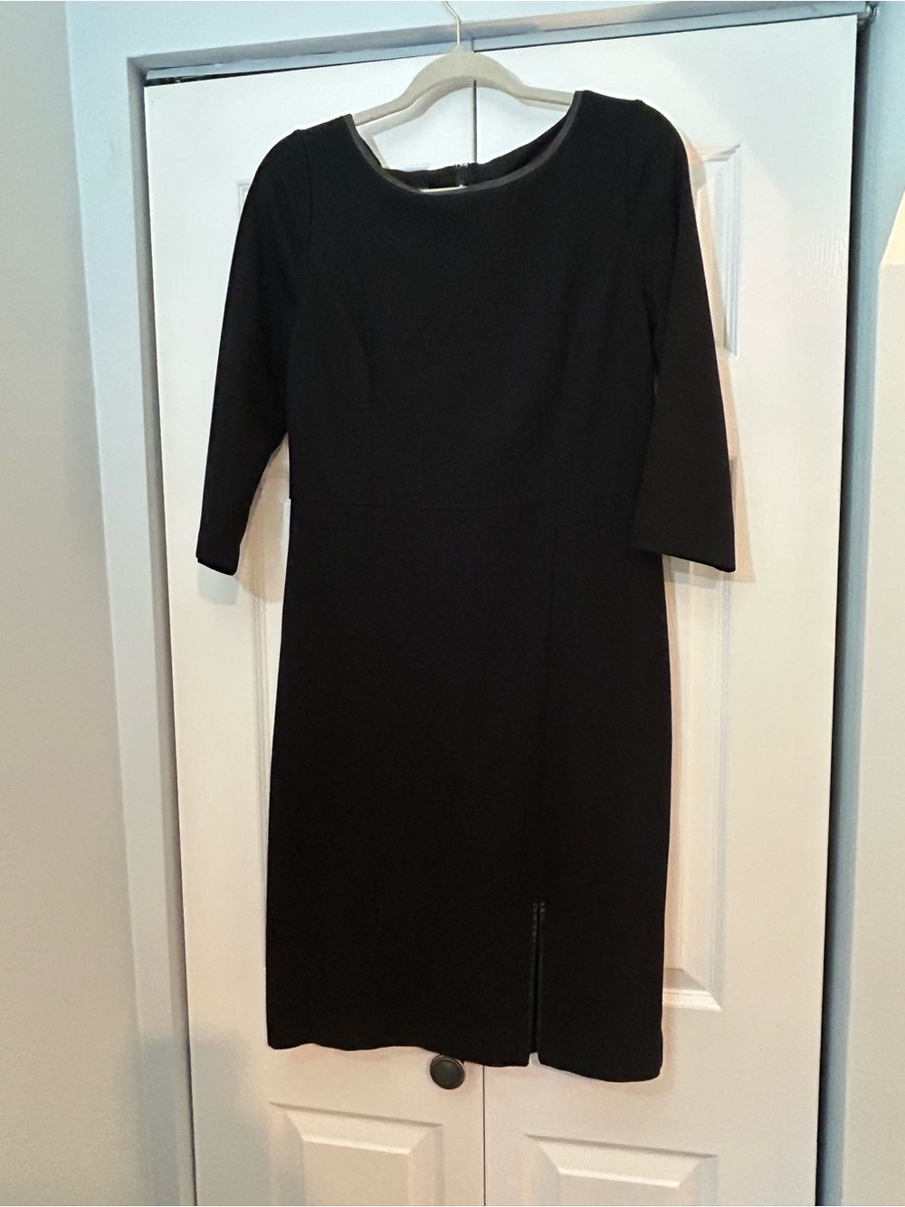 Talbots Black Sheath Midi Dress Faux Leather Trim Size 6 - Picture 2 of 6
